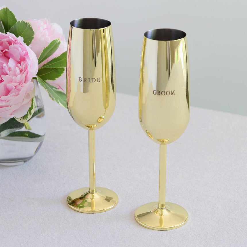 Gold Bride and Groom Toasting Flutes Style Me Pretty Drinking Glass 38169