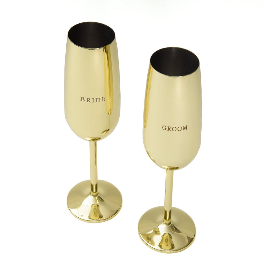 Gold Bride and Groom Toasting Flutes Style Me Pretty Drinking Glass 38169