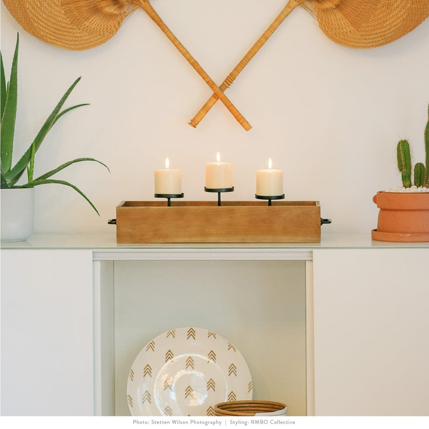 Wood Tray with Candle Stands Style Me Pretty Candle Holder 42088