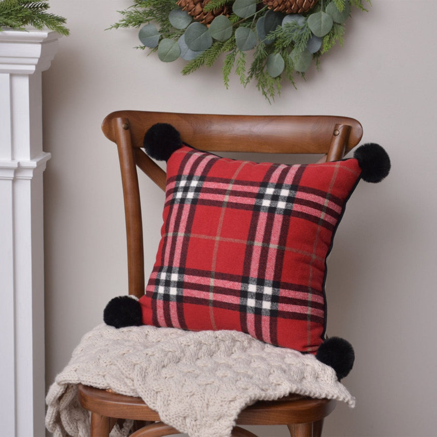 Traditional Plaid with Poms Throw Pillow Style Me Pretty Pillow 45406