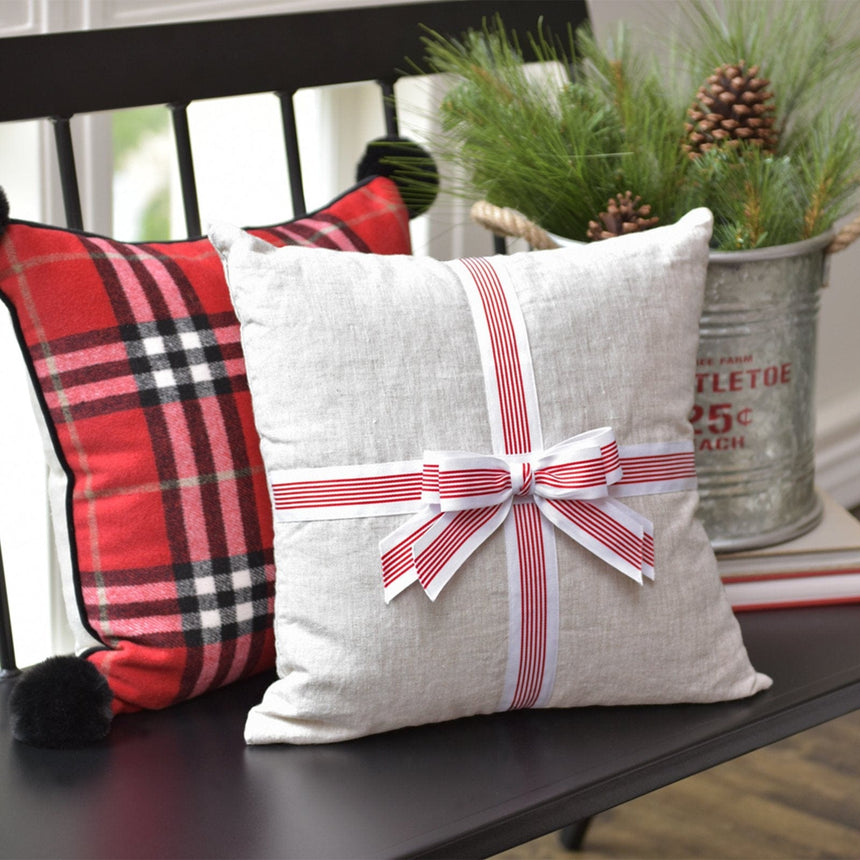 Red Stripe Bow Throw Pillow Style Me Pretty Pillow 45409