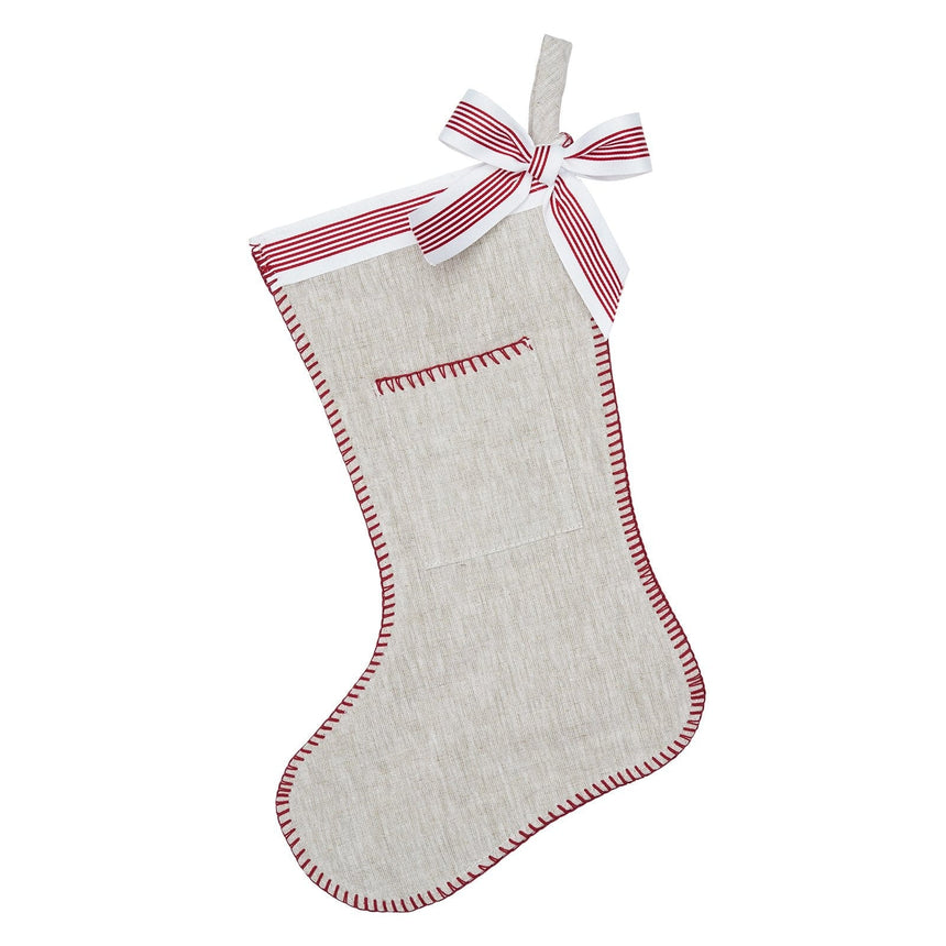 Linen and Red Bow Stocking Style Me Pretty Holiday Stockings 45415