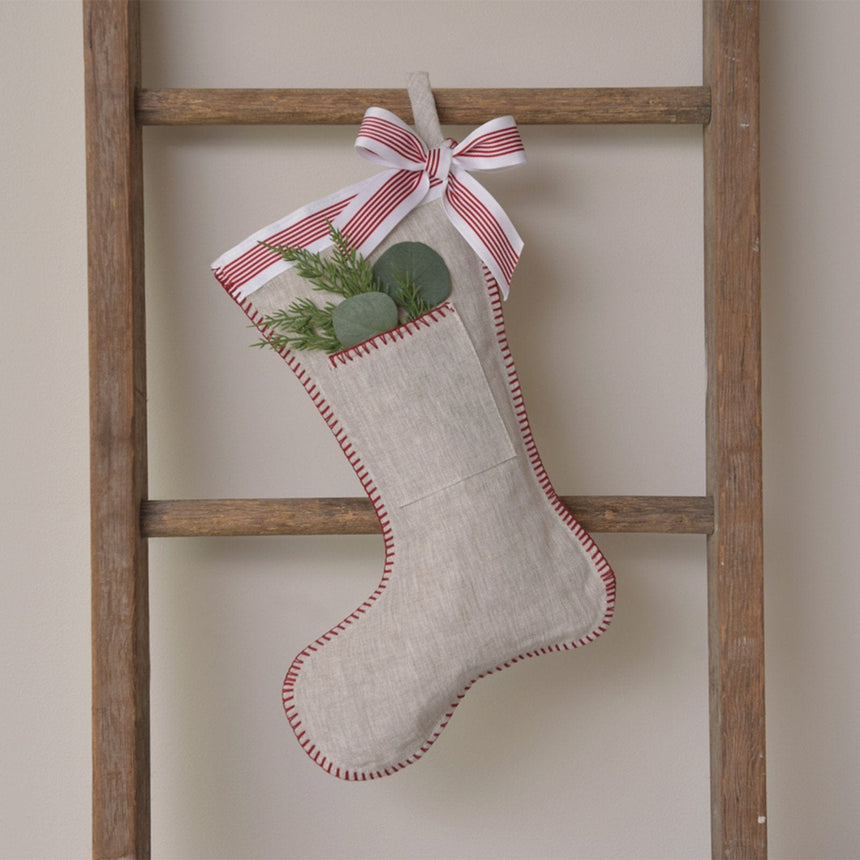 Linen and Red Bow Stocking Style Me Pretty Holiday Stockings 45415