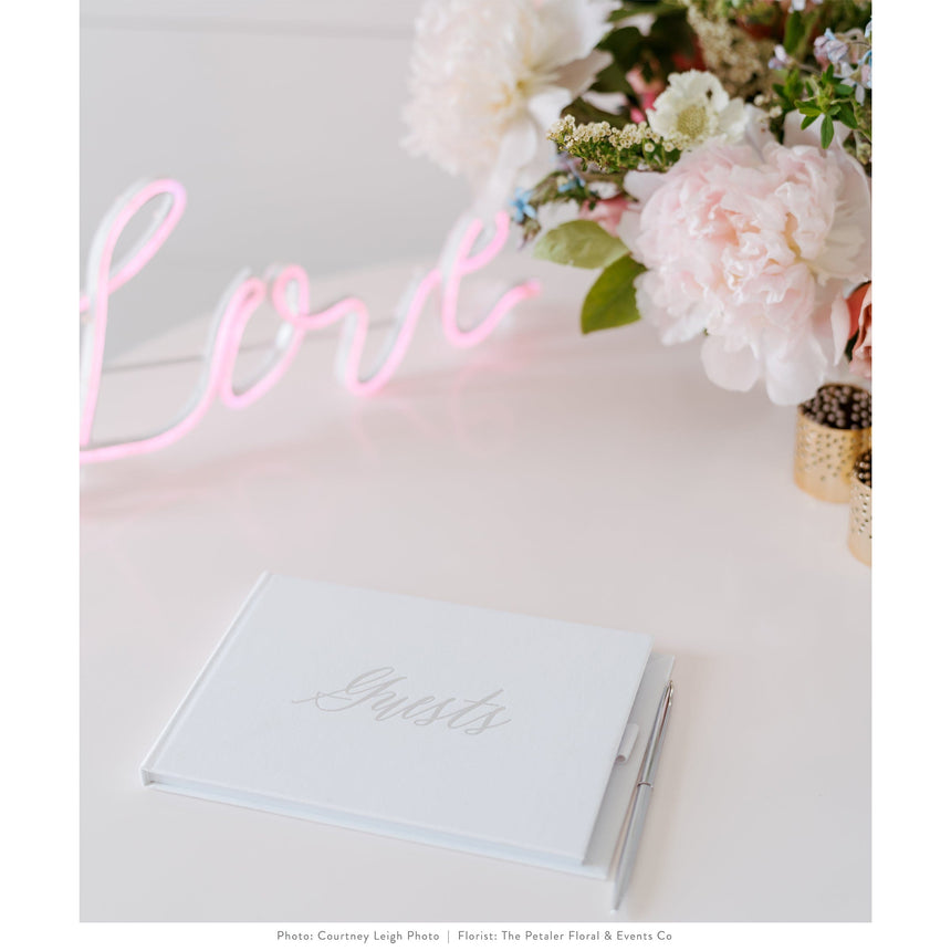 Script Silver Guest Book with Pen Style Me Pretty Guest Book 56709